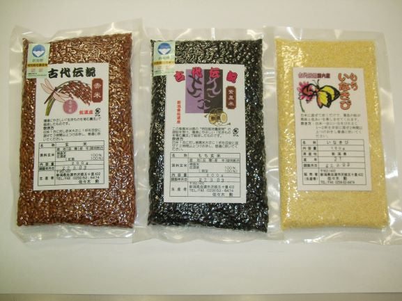 古代米 3点セット:赤米200g、黒米200g、緑米200g